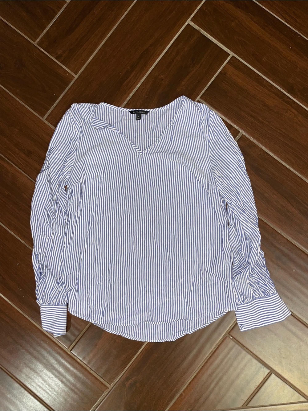 Banana Republic Striped V-Neck Long-Sleeve Blouse - Blue & White